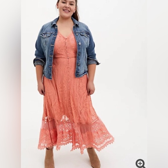 🌻NWT TORRID🌻 2X(18-20) CORAL FLORAL LACE OVERLAY w/FULL SLIP MAXI DRESS - Picture 6 of 15
